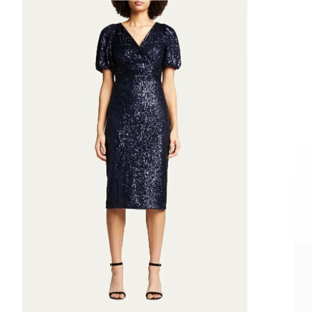Rickie Freeman Teri John Draped Sequin Sheath Dress